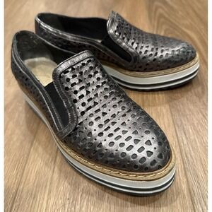 Summit White Mountain Platform Loafer Black Pewter Leather, Italian, Sz 36,